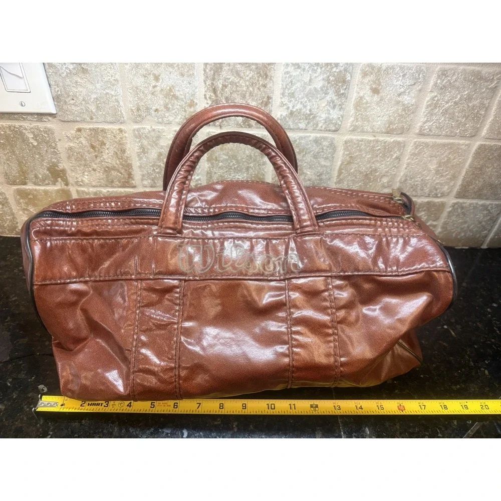 Vtg Wilson Faux Vegan Brown Leather Sports Duffle Carry On Gym Travel Bag RARE